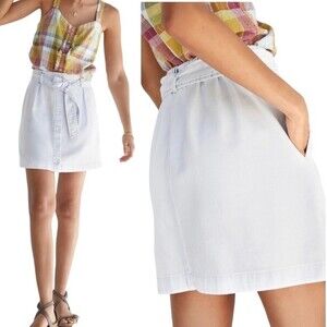 Anthropologie Cloth & Stone Button Front Mini Skirt Bleached Blue Size Medium